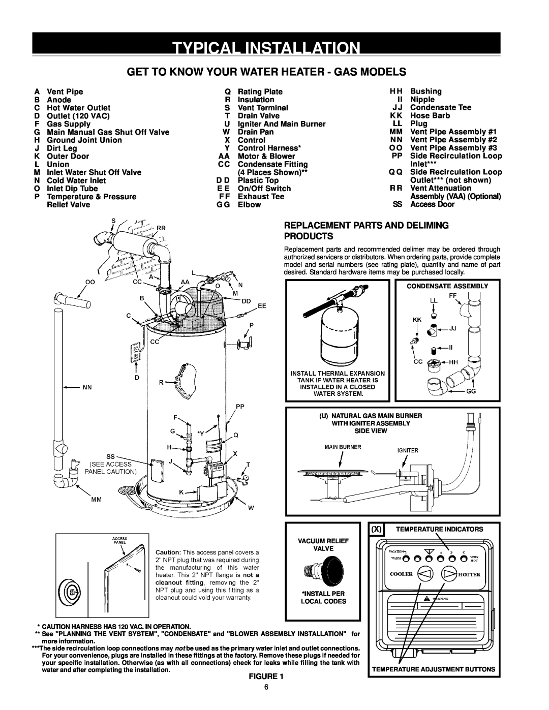 A.O. Smith ARGSS02708 Typical Installation, Get To Know Your Water Heater - Gas Models, Vent Pipe, Rating Plate, Bushing 