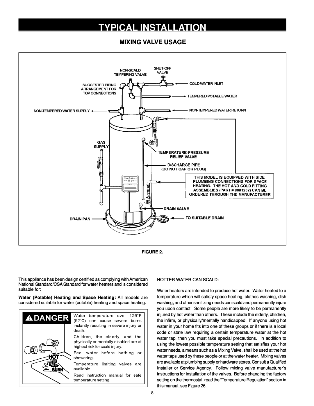 A.O. Smith ARGSS02708 instruction manual Mixing Valve Usage, Typical Installation 