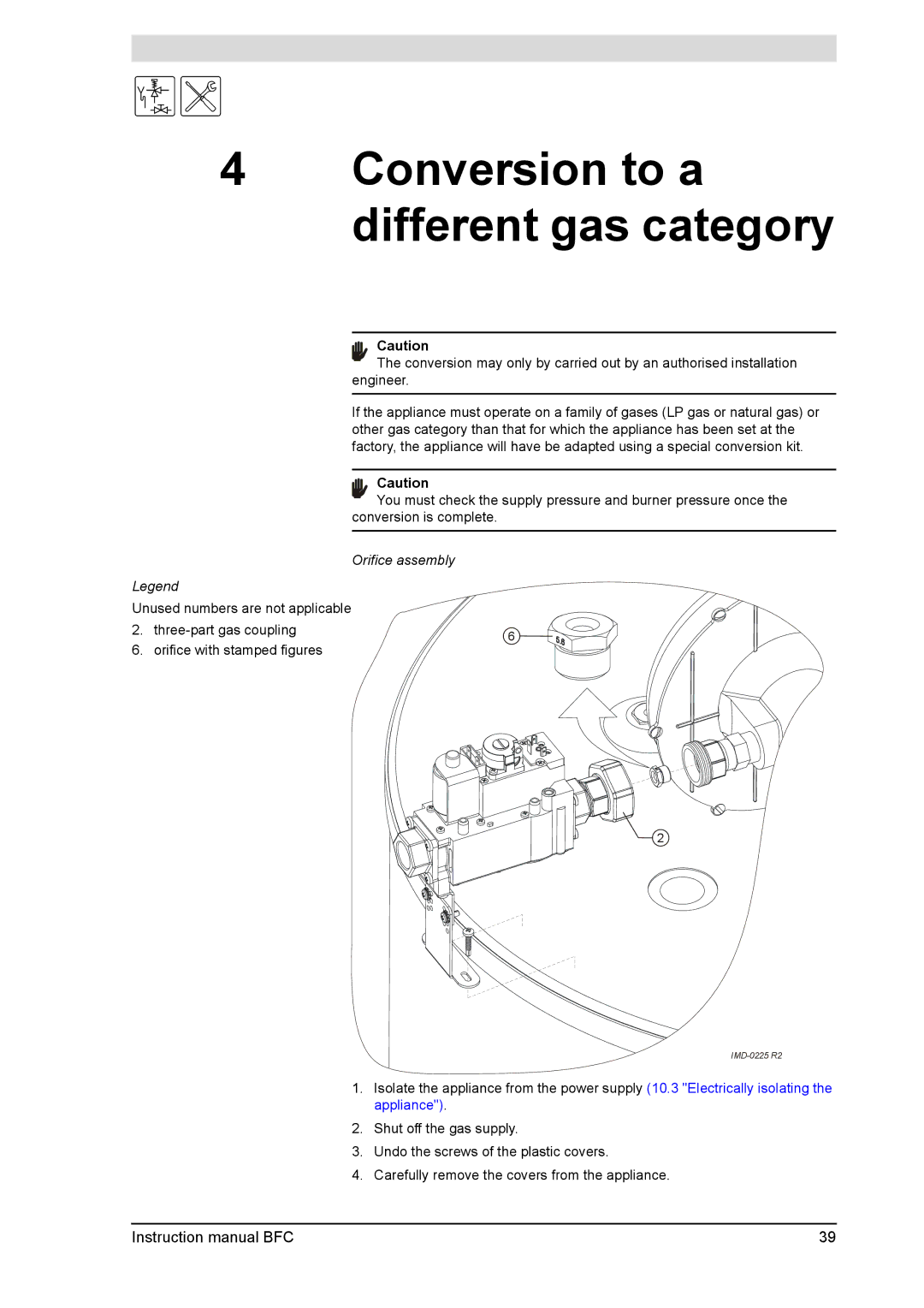 A.O. Smith BFC - 80, BFC -100 service manual Conversion to a different gas category, Orifice assembly 