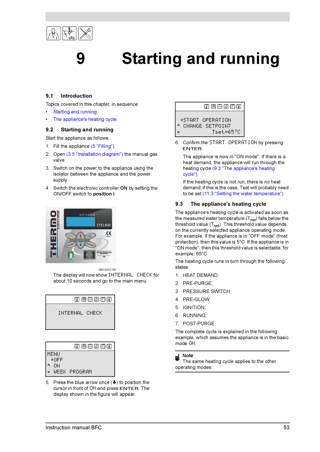 A.O. Smith BFC - 80, BFC -100 service manual Starting and running Appliances heating cycle 