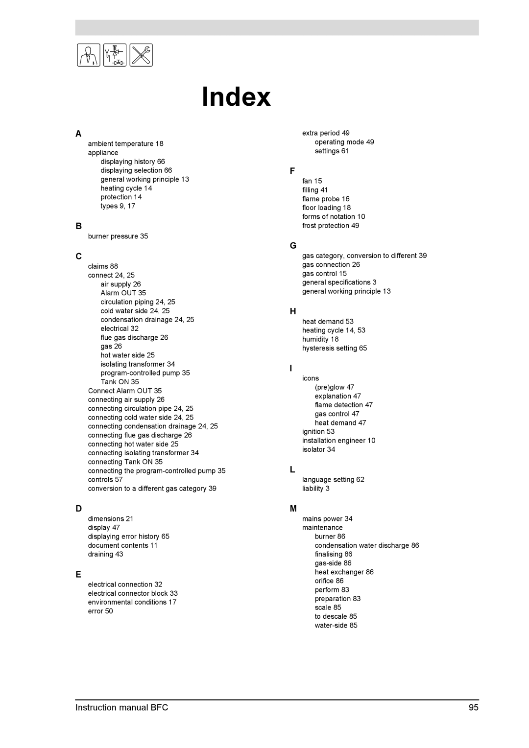 A.O. Smith BFC - 80, BFC -100 service manual Index 