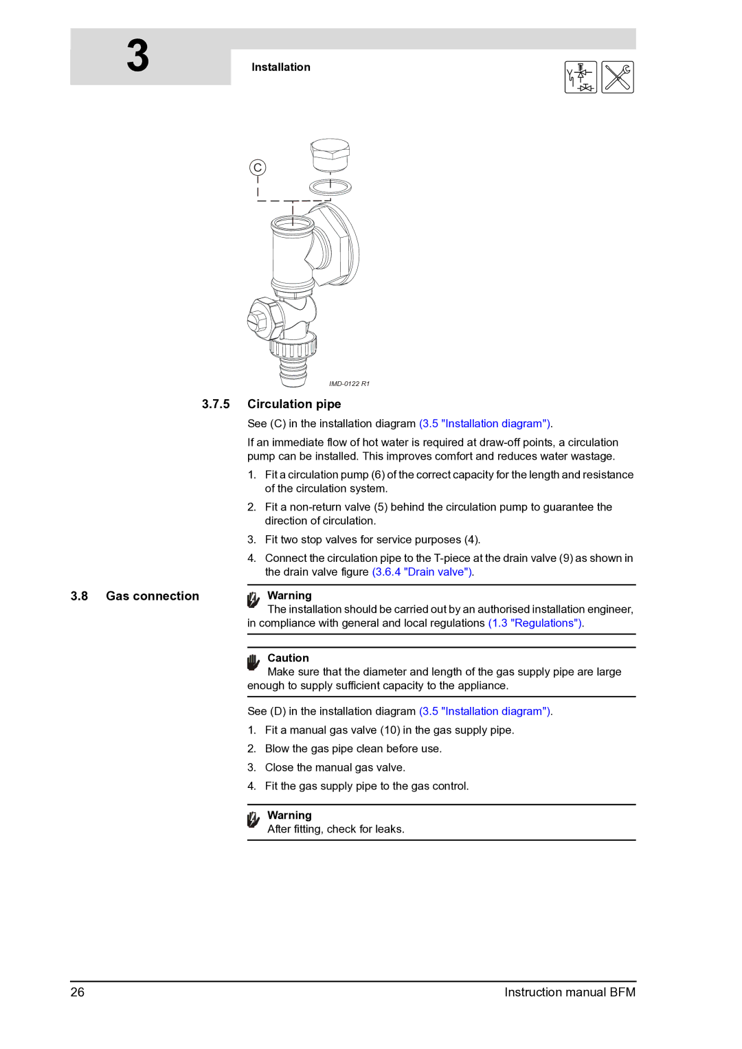 A.O. Smith BFM - 100, BFM - 120 manual Circulation pipe, Gas connection 