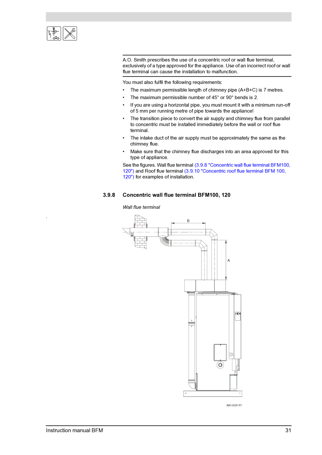 A.O. Smith BFM - 120, BFM - 100 manual Concentric wall flue terminal BFM100 