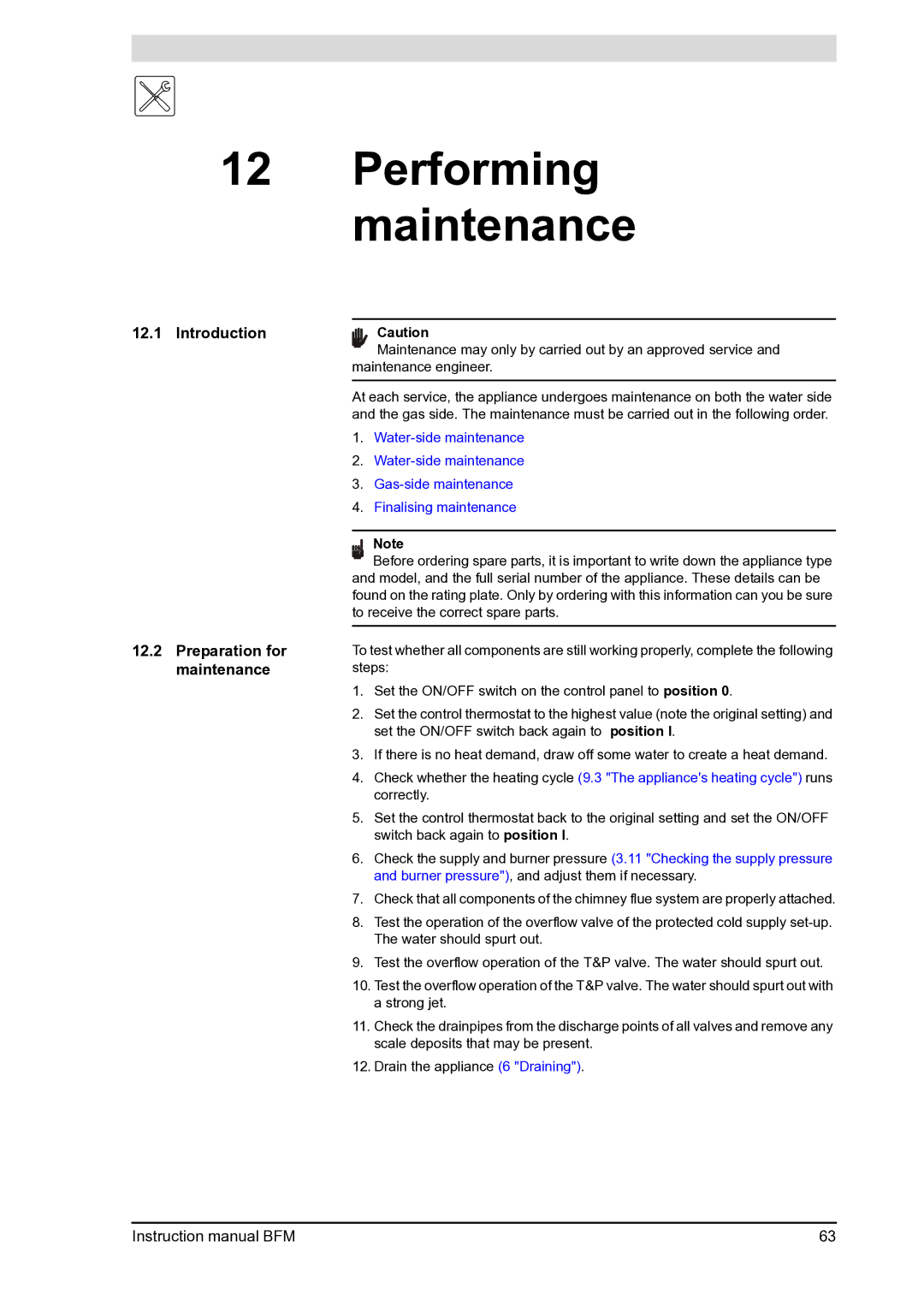 A.O. Smith BFM - 120, BFM - 100 manual Performing maintenance, Introduction Preparation for maintenance 