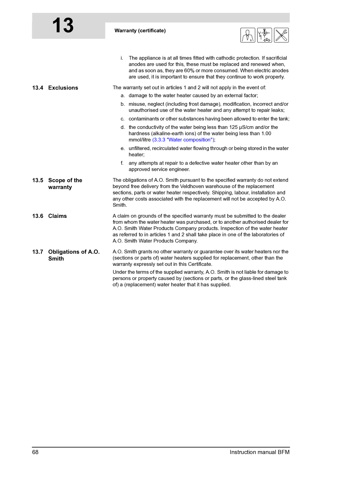 A.O. Smith BFM - 100, BFM - 120 manual Warranty certificate 