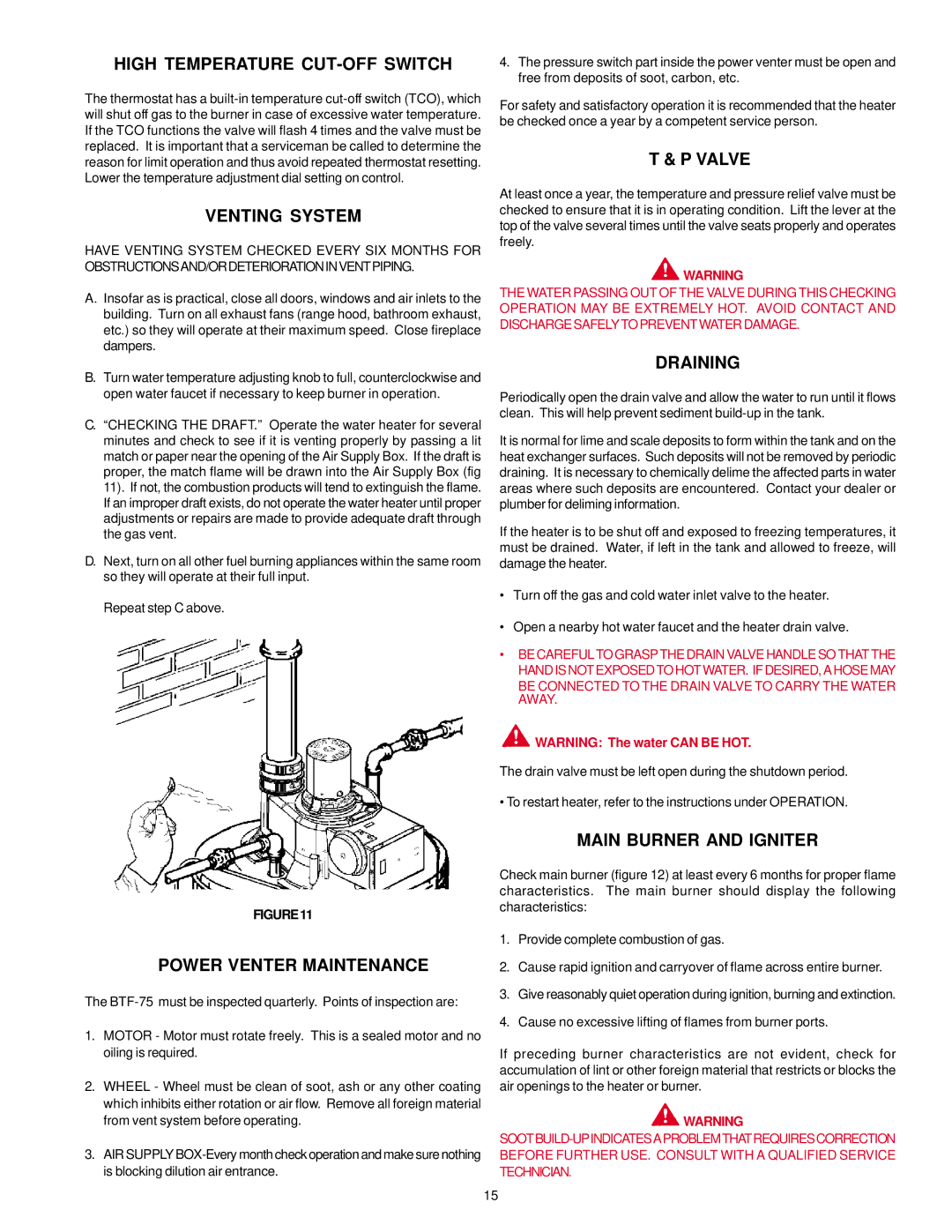 A.O. Smith BTF-75 warranty High Temperature CUT-OFF Switch, Venting System, Power Venter Maintenance, Valve, Draining 