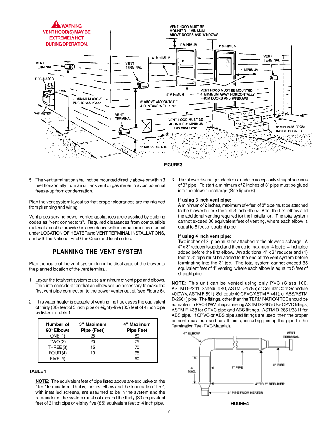 A.O. Smith BTF-75 warranty Planning the Vent System, Number Maximum Elbows Pipe Feet, THREE3, If using 3 inch vent pipe 