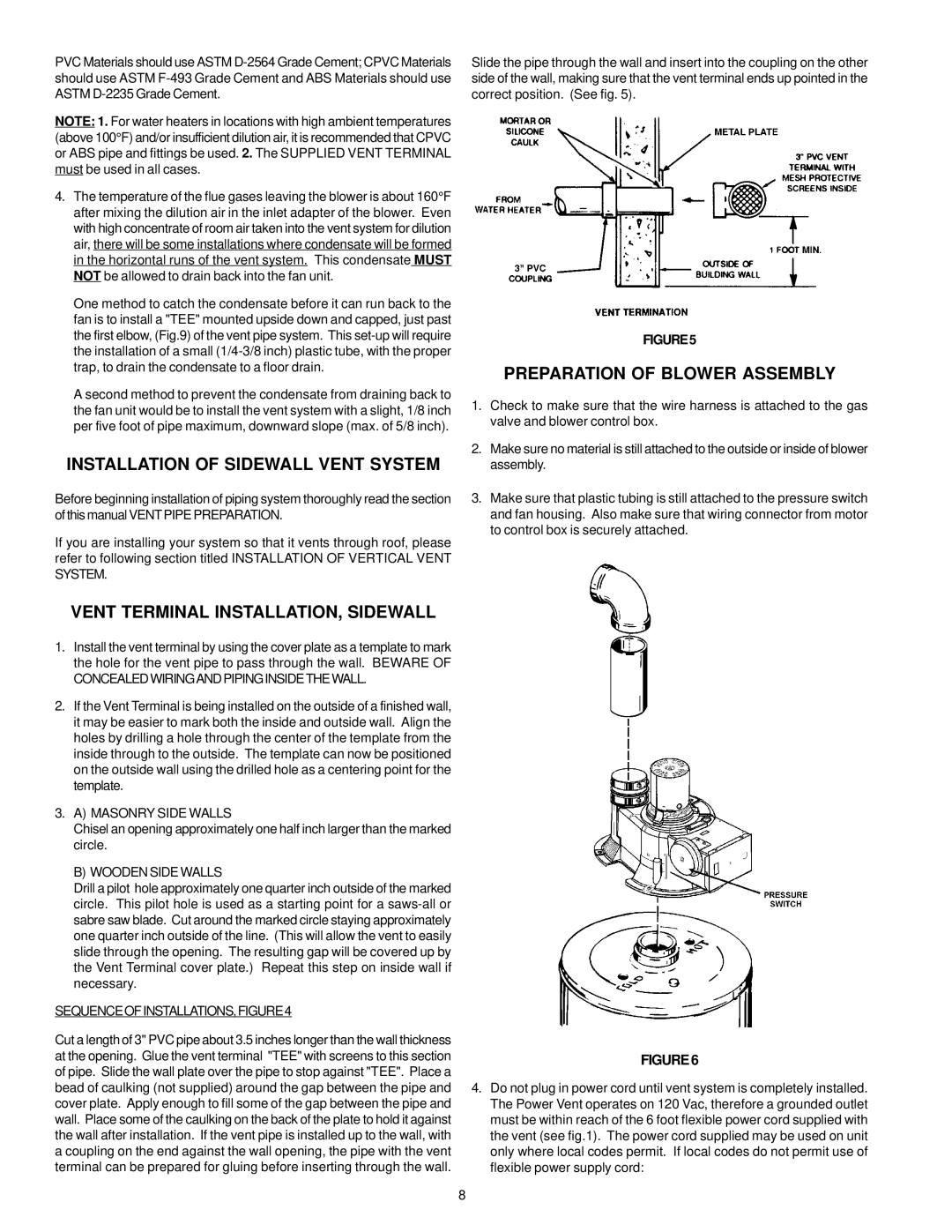 A.O. Smith BTF-75 warranty Installation of Sidewall Vent System, Vent Terminal INSTALLATION, Sidewall 