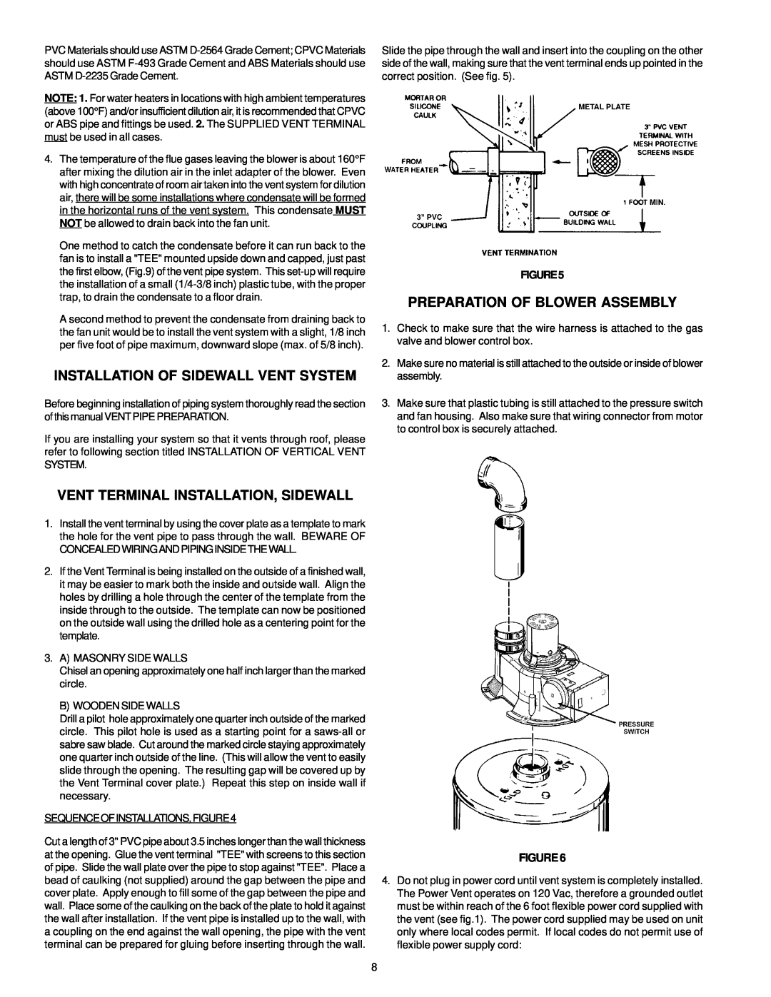A.O. Smith BTF-75 warranty Installation Of Sidewall Vent System, Vent Terminal Installation, Sidewall 