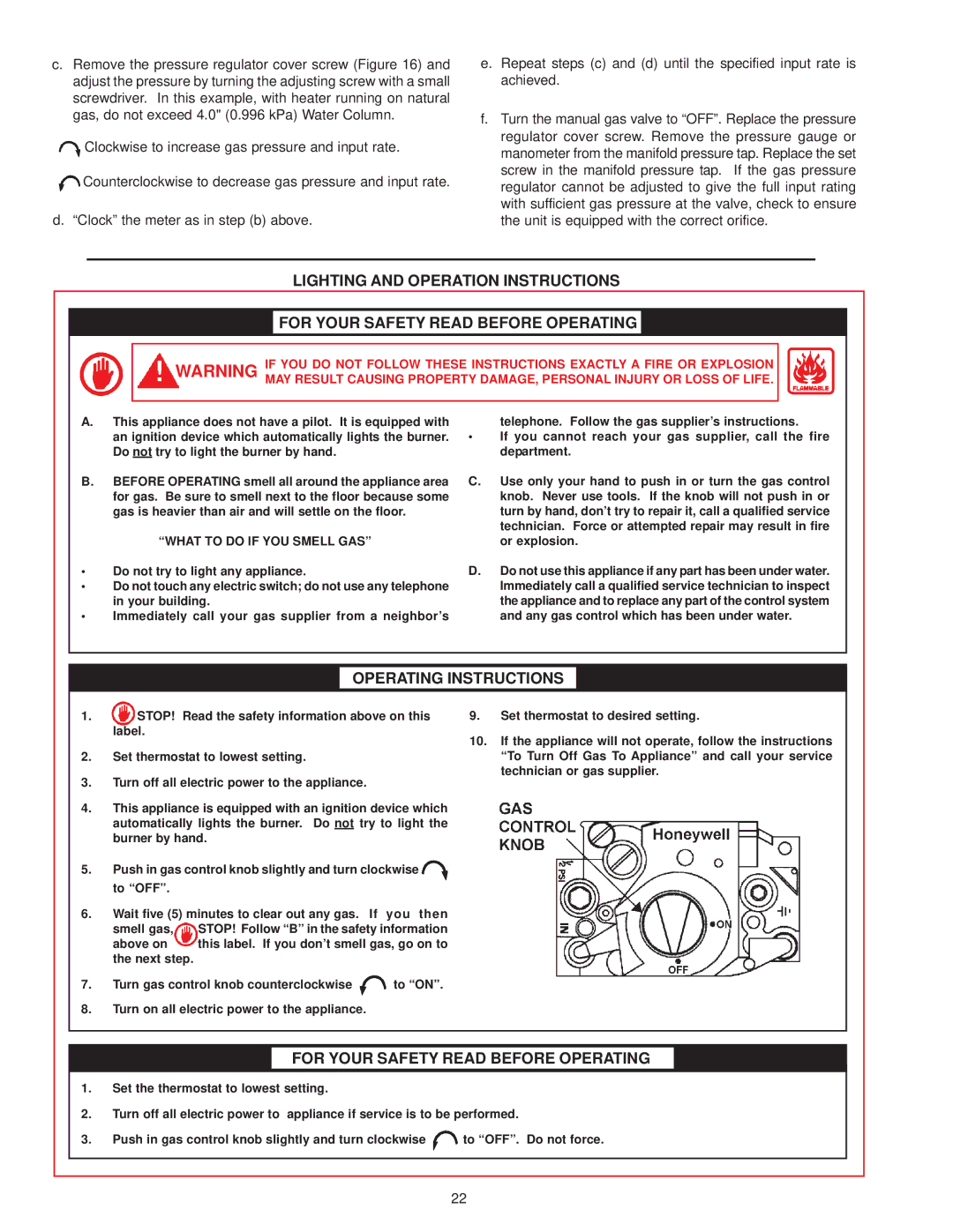 A.O. Smith BTH 300A, BTH 400A warranty Operating Instructions, What to do if YOU Smell GAS 