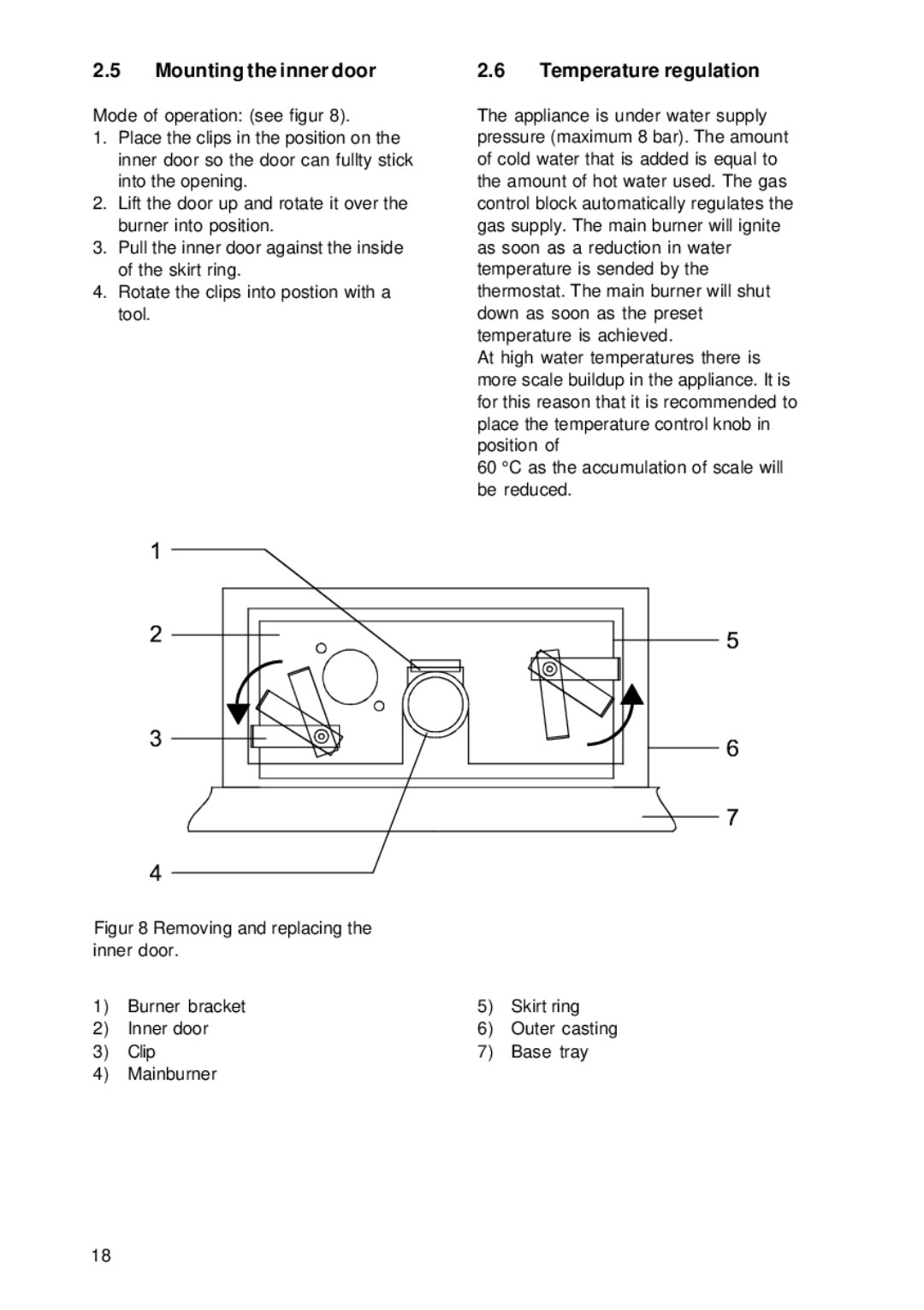 A.O. Smith BTI 85 G, BTI 100 G manual Mounting the inner door, Temperature regulation 