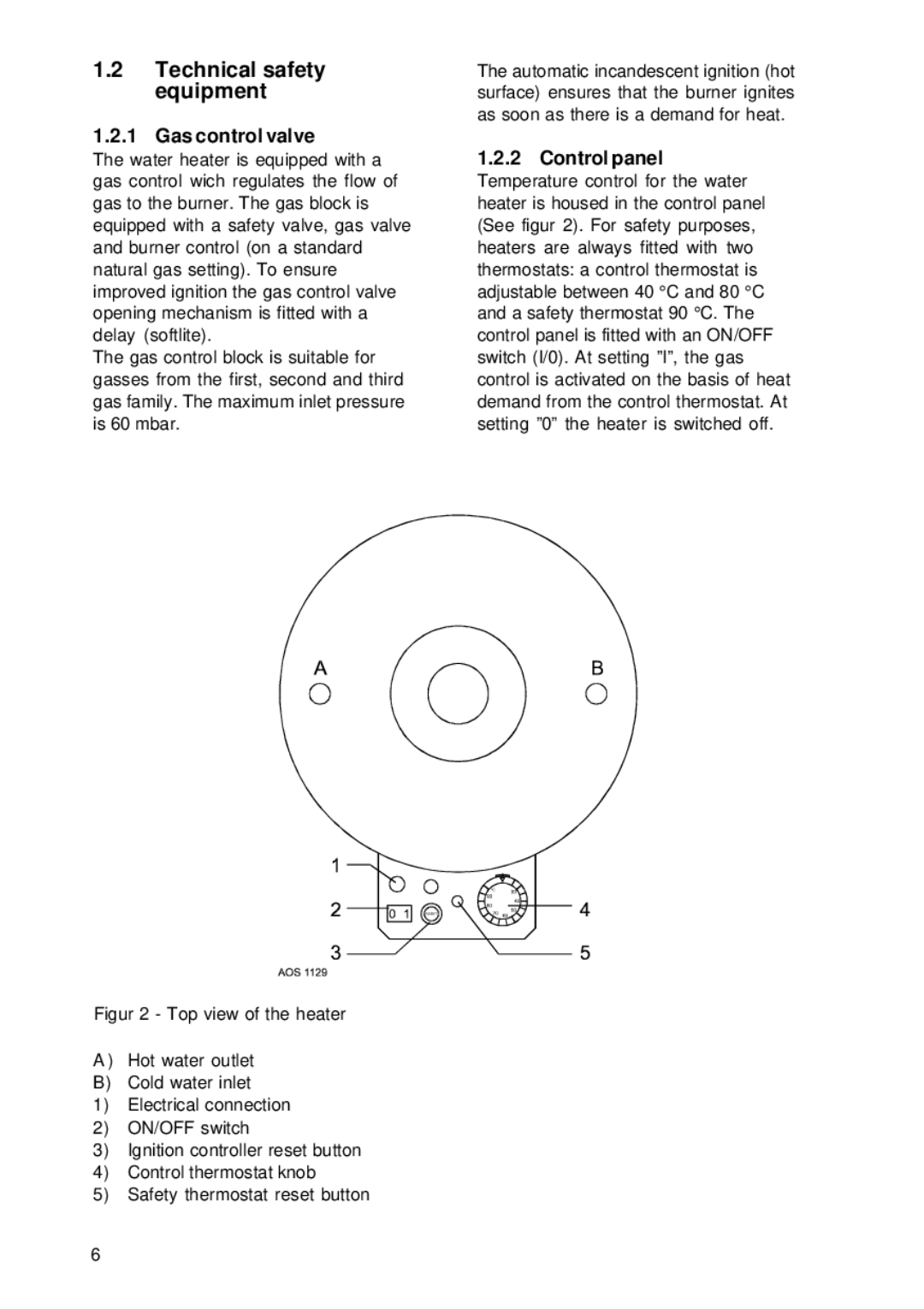 A.O. Smith BTI 85 G, BTI 100 G manual Technical safety equipment, Gas control valve, Control panel 