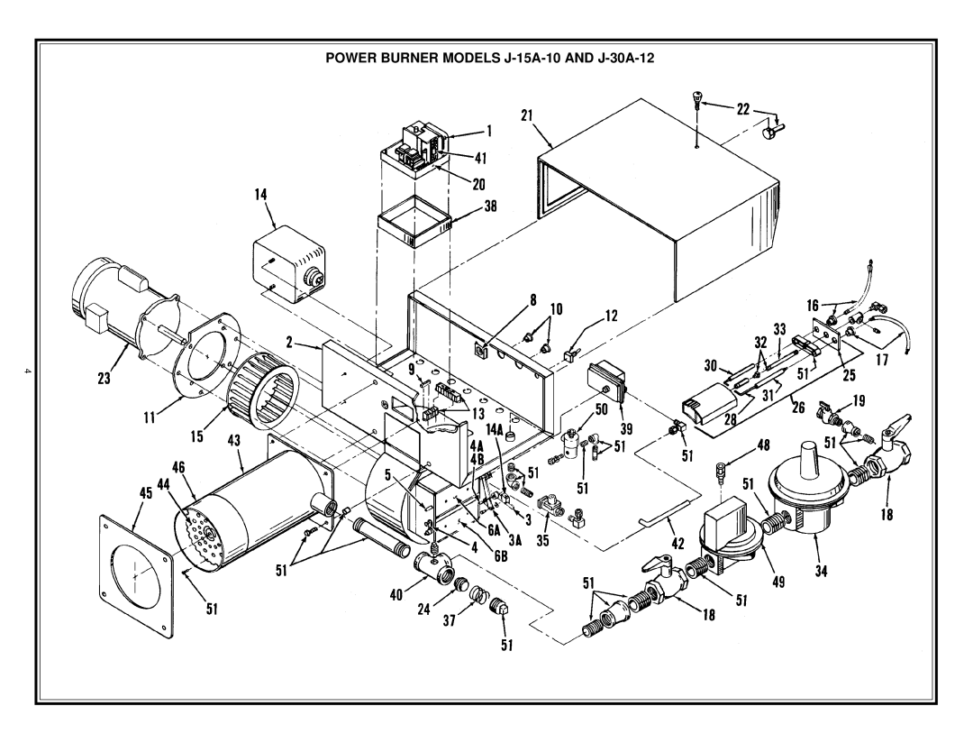 A.O. Smith BTP-200-300, BTP-300-300, BTP-200-1500, BTP-400-600, BTP-600-2500 manual Power Burner Models J-15A-10 and J-30A-12 