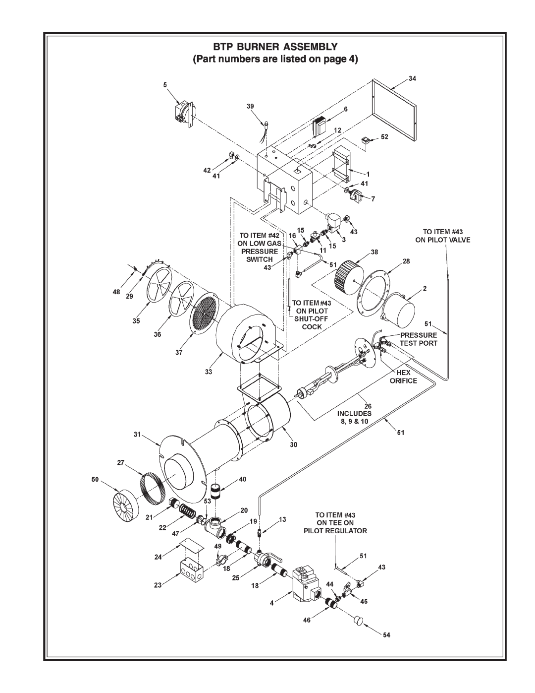 A.O. Smith 104 Series, BTP(V)-740A manual BTP BURNER ASSEMBLY Part numbers are listed on page 