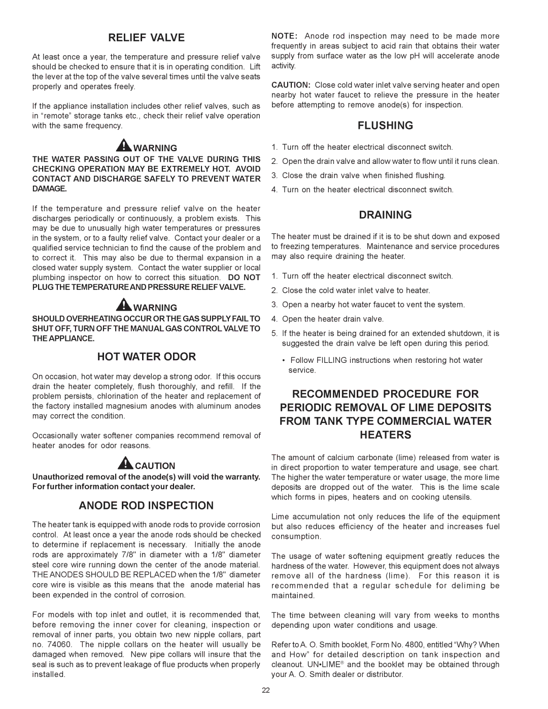 A.O. Smith BTR 151 THRU 201/A warranty HOT Water Odor, Anode ROD Inspection, Flushing, Draining 