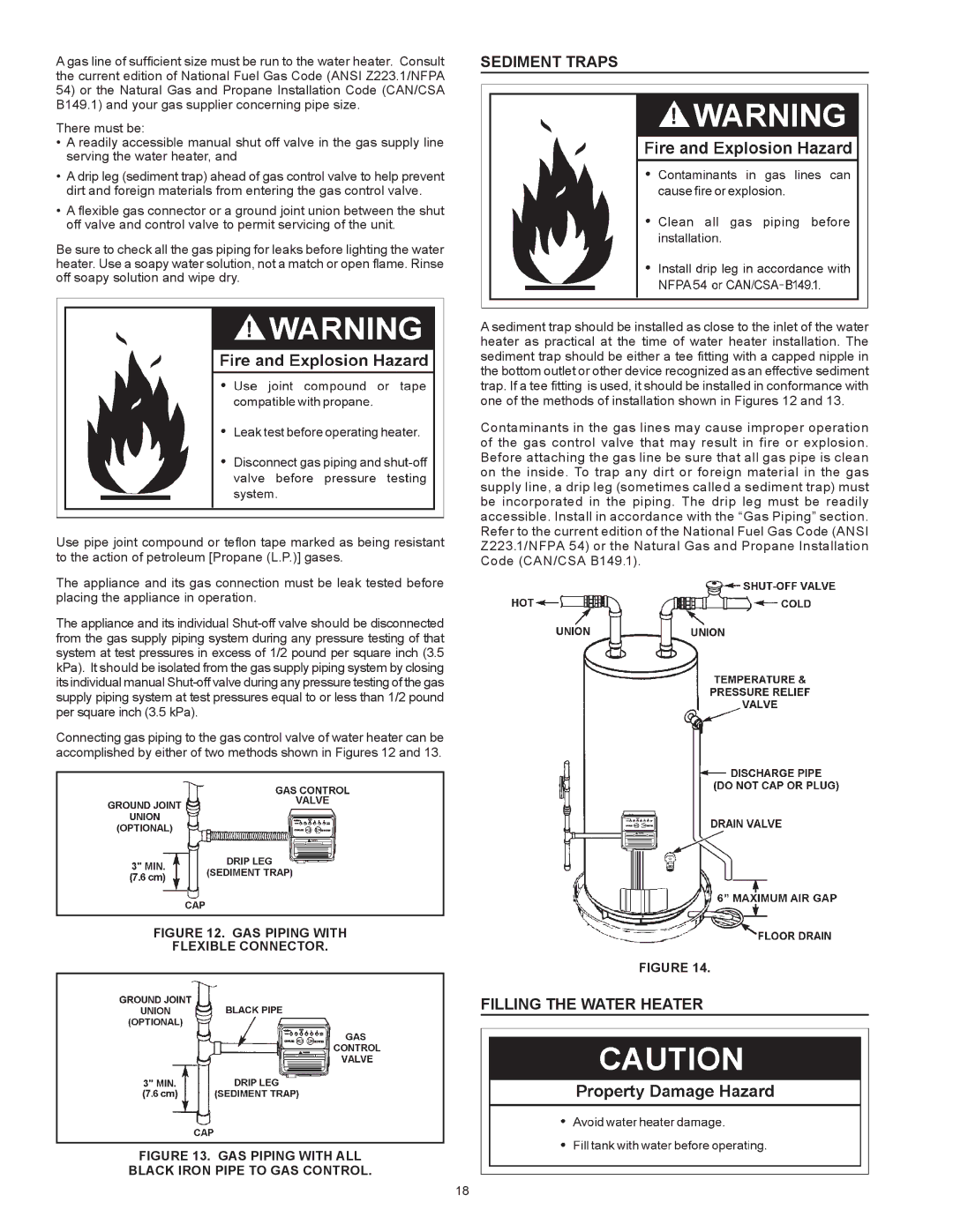 A.O. Smith BTX-80 SERIES 100 instruction manual Sediment Traps, Filling the Water Heater, Per square inch 3.5 kPa 