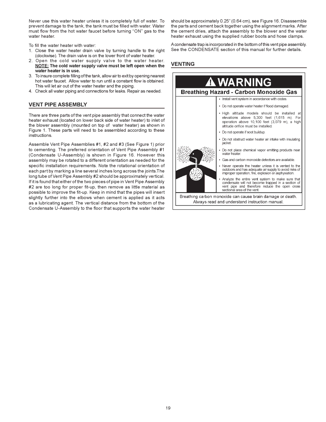 A.O. Smith BTX-80 SERIES 100 instruction manual Vent Pipe Assembly, Venting 