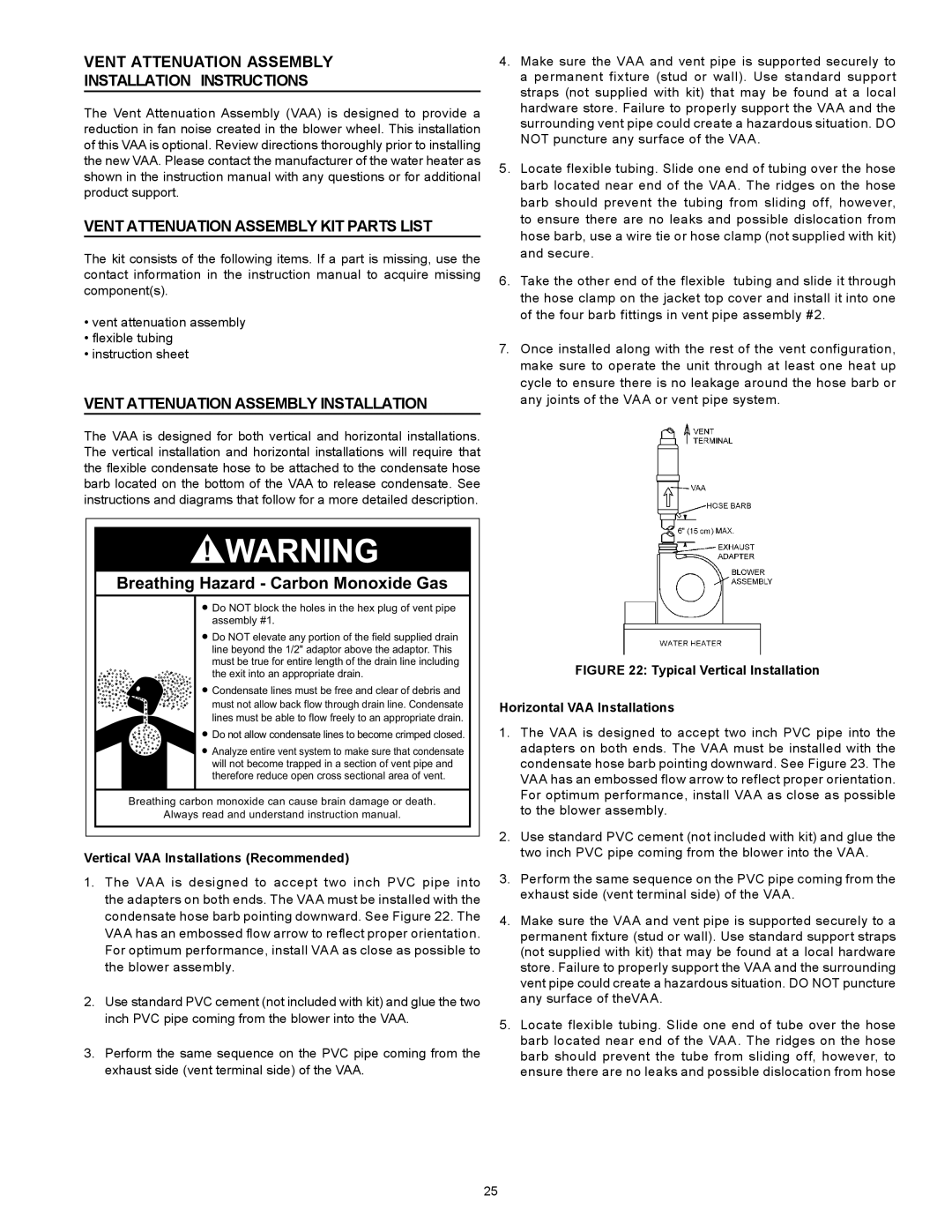 A.O. Smith BTX-80 SERIES 100 Vent Attenuation Assembly Installation, Vertical VAA Installations Recommended 