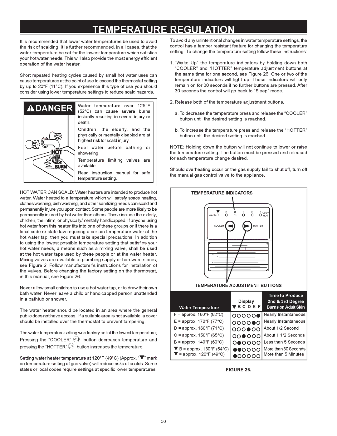 A.O. Smith BTX-80 SERIES 100 Temperature Regulation, Temperature Indicators Temperature Adjustment Buttons, Display, D E F 