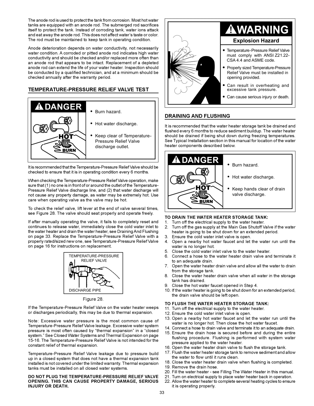 A.O. Smith BTX-80 SERIES 100 instruction manual Temperature-Pressure Relief Valve Test, Keep hands clear of drain 