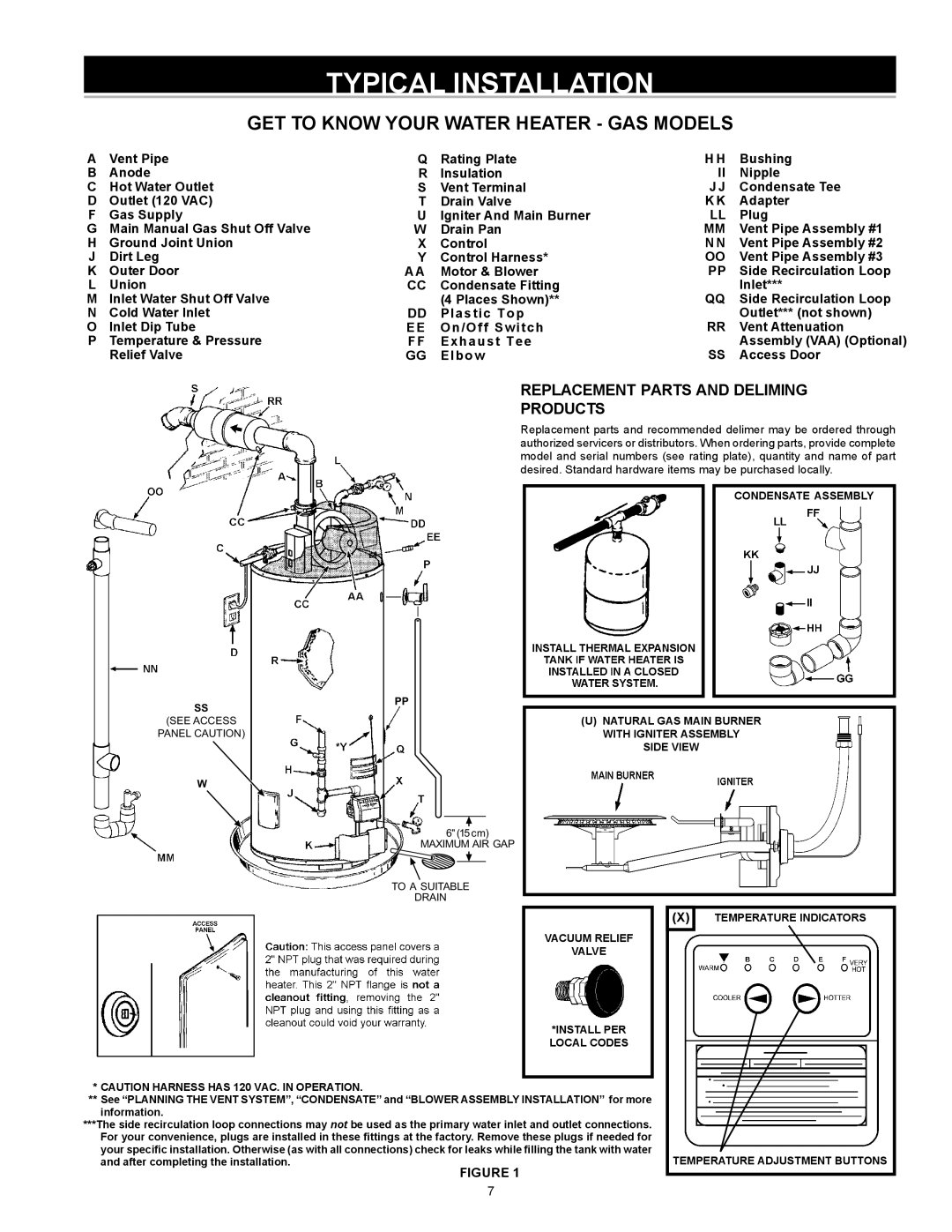 A.O. Smith BTX-80 SERIES 100 Typical Installation, Replacement Parts and Deliming Products, Elbow Access Door 