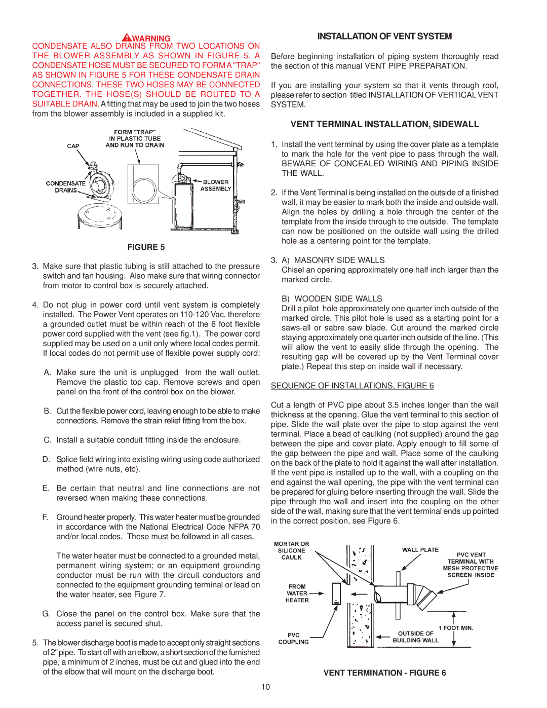 A.O. Smith BTX-80 warranty Installation of Vent System, Vent Terminal INSTALLATION, Sidewall, Vent Termination Figure 