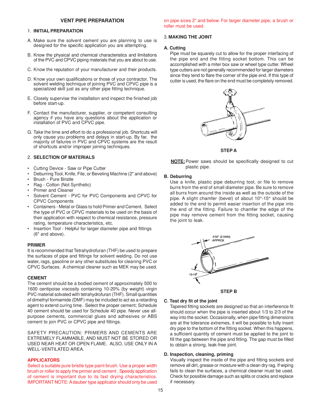 A.O. Smith BTX-80 warranty Vent Pipe Preparation 