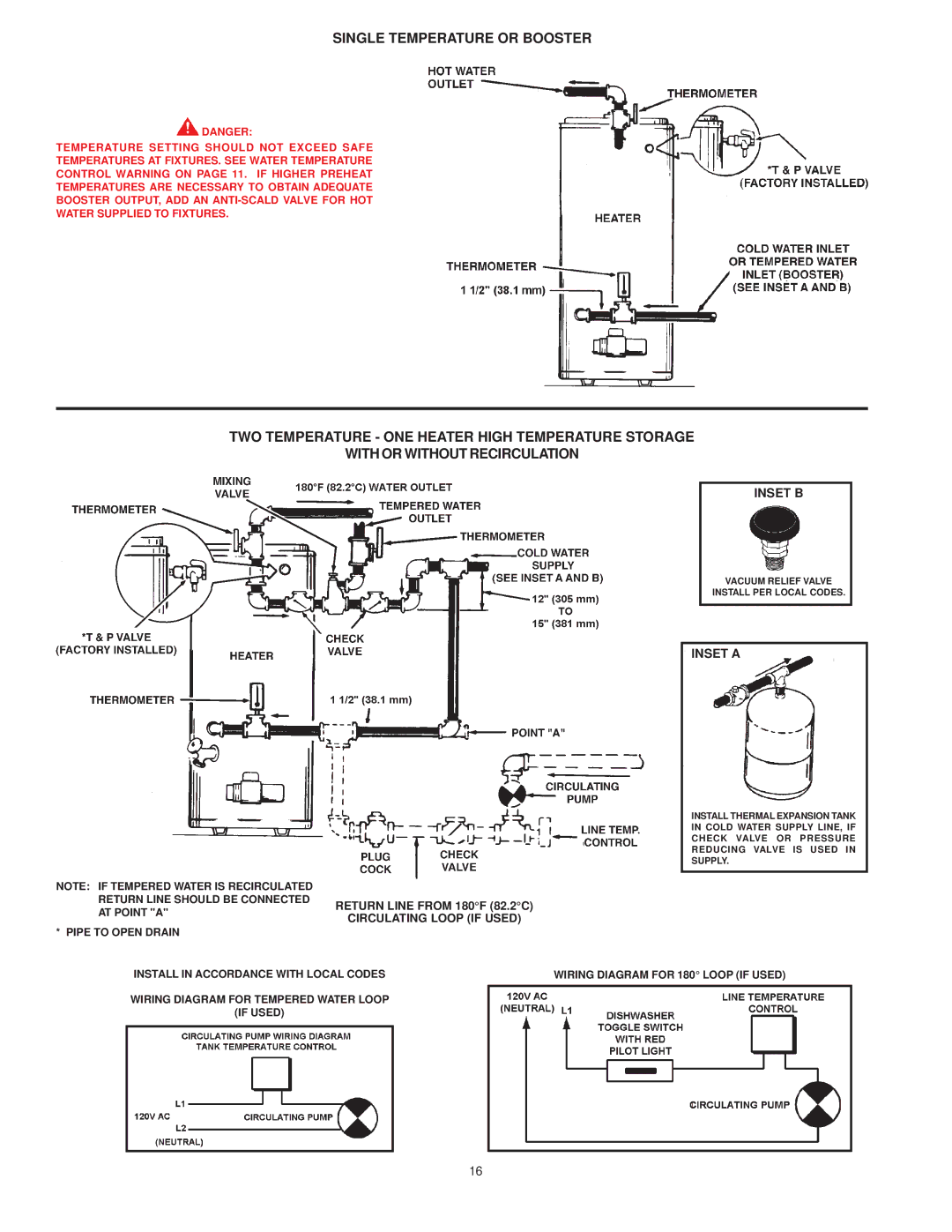 A.O. Smith COF-199 manual Single Temperature or Booster, Pipe to Open Drain 