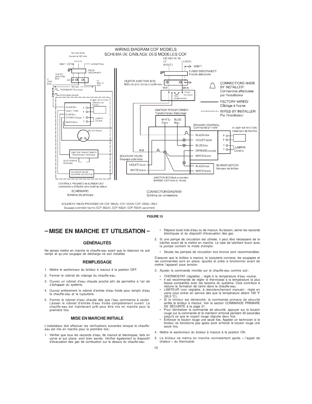 A.O. Smith COF-199 manual Mise EN Marche ET Utilisation, Remplissage, Mise EN Marche Initiale 