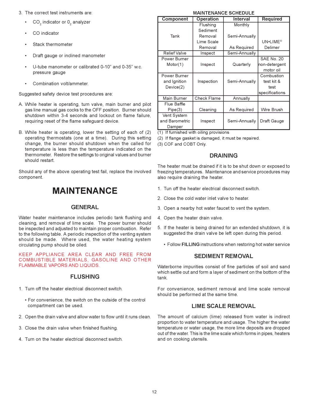 A.O. Smith BTPN, COF, COBT, BTP-140-140 warranty Maintenance, Flushing, Draining, Sediment Removal, Lime Scale Removal 