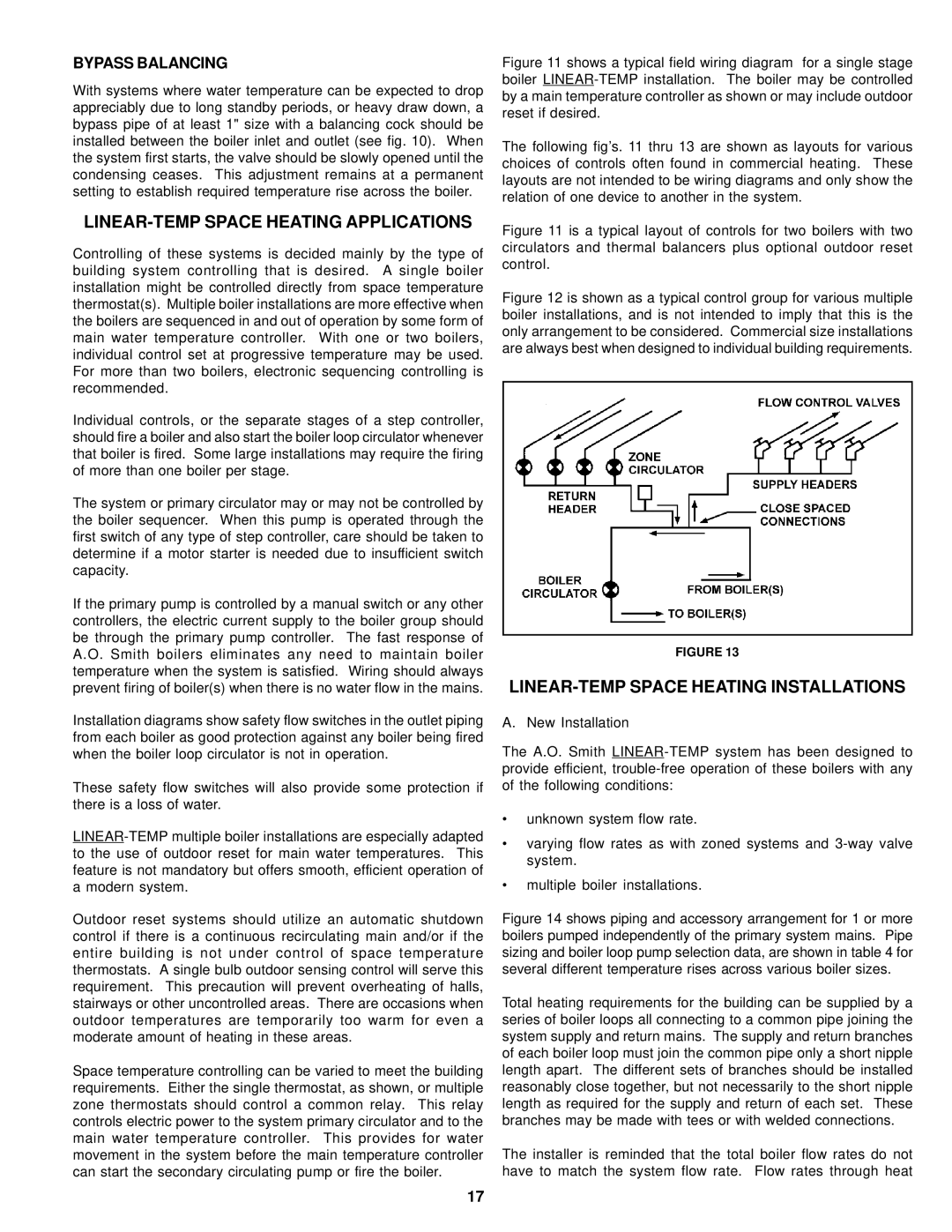 A.O. Smith DB/DW-720-1810 warranty LINEAR-TEMP Space Heating Applications, LINEAR-TEMP Space Heating Installations 