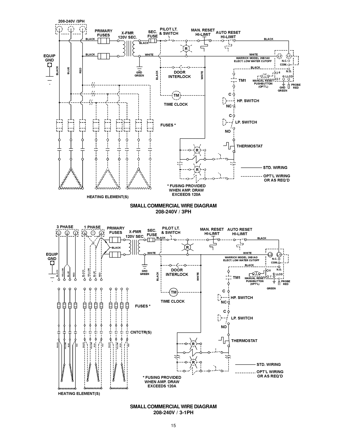 A.O. Smith DSE-5 THRU DSE-120 warranty Small Commercial Wire Diagram 