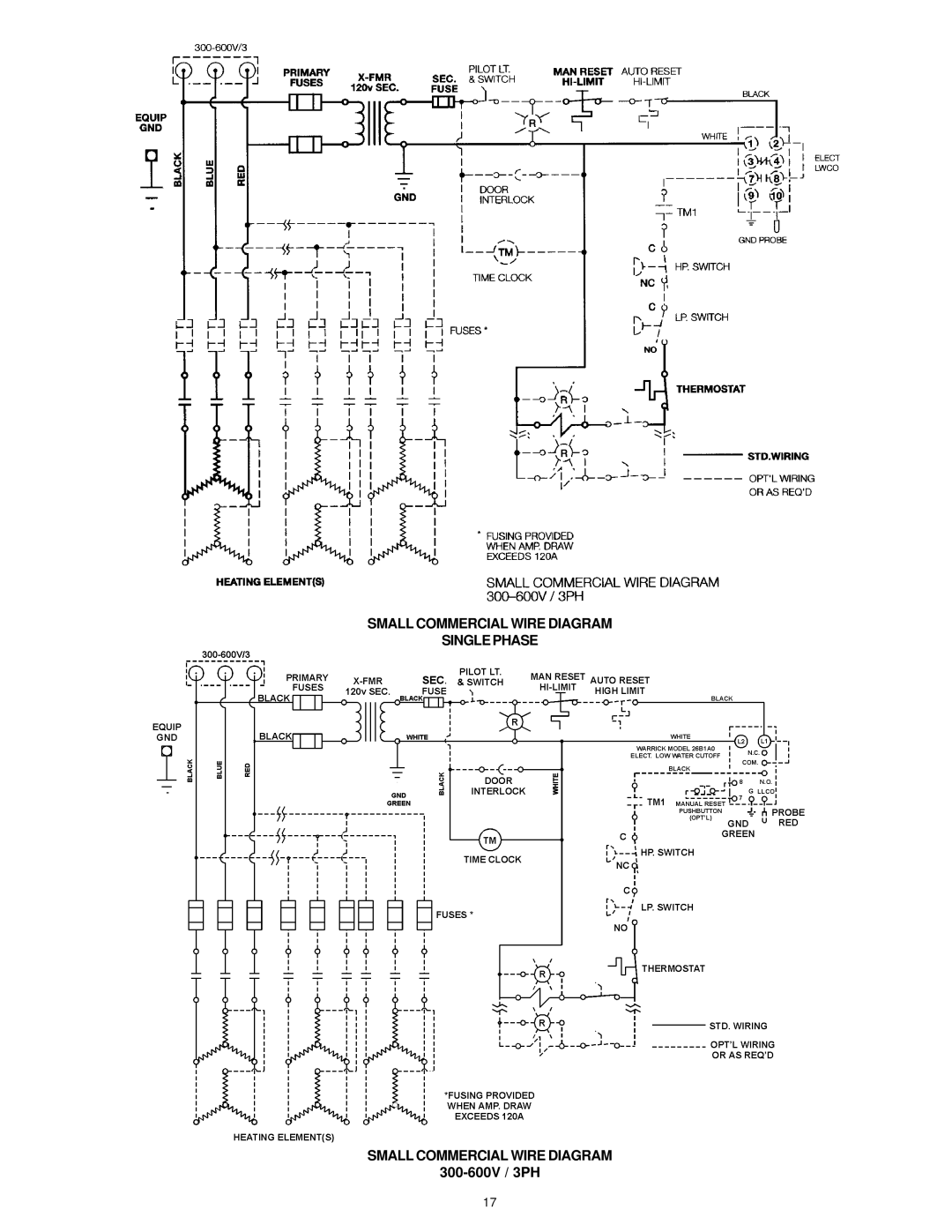 A.O. Smith DSE-5 THRU DSE-120 warranty Small Commercial Wire Diagram Single Phase 