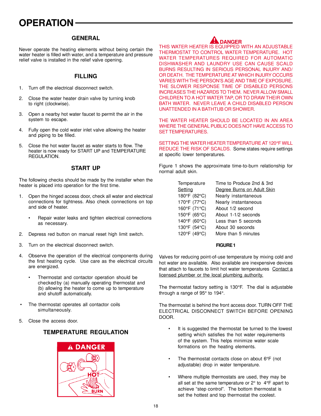 A.O. Smith DSE-5 THRU DSE-120 warranty Operation, Filling, Start UP, Temperature Regulation 