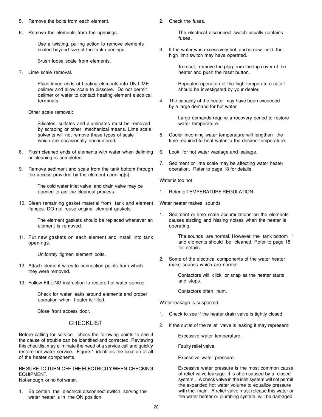 A.O. Smith DSE-5 THRU DSE-120 warranty Checklist, Not enough or no hot water 