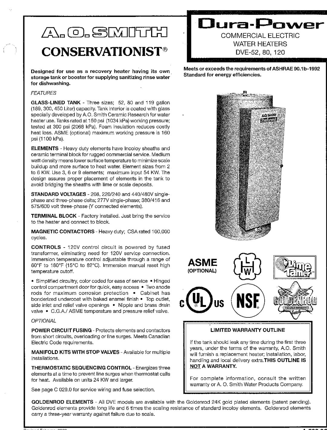 A.O. Smith DVE - 120, DVE - 52, DVE - 80 manual 