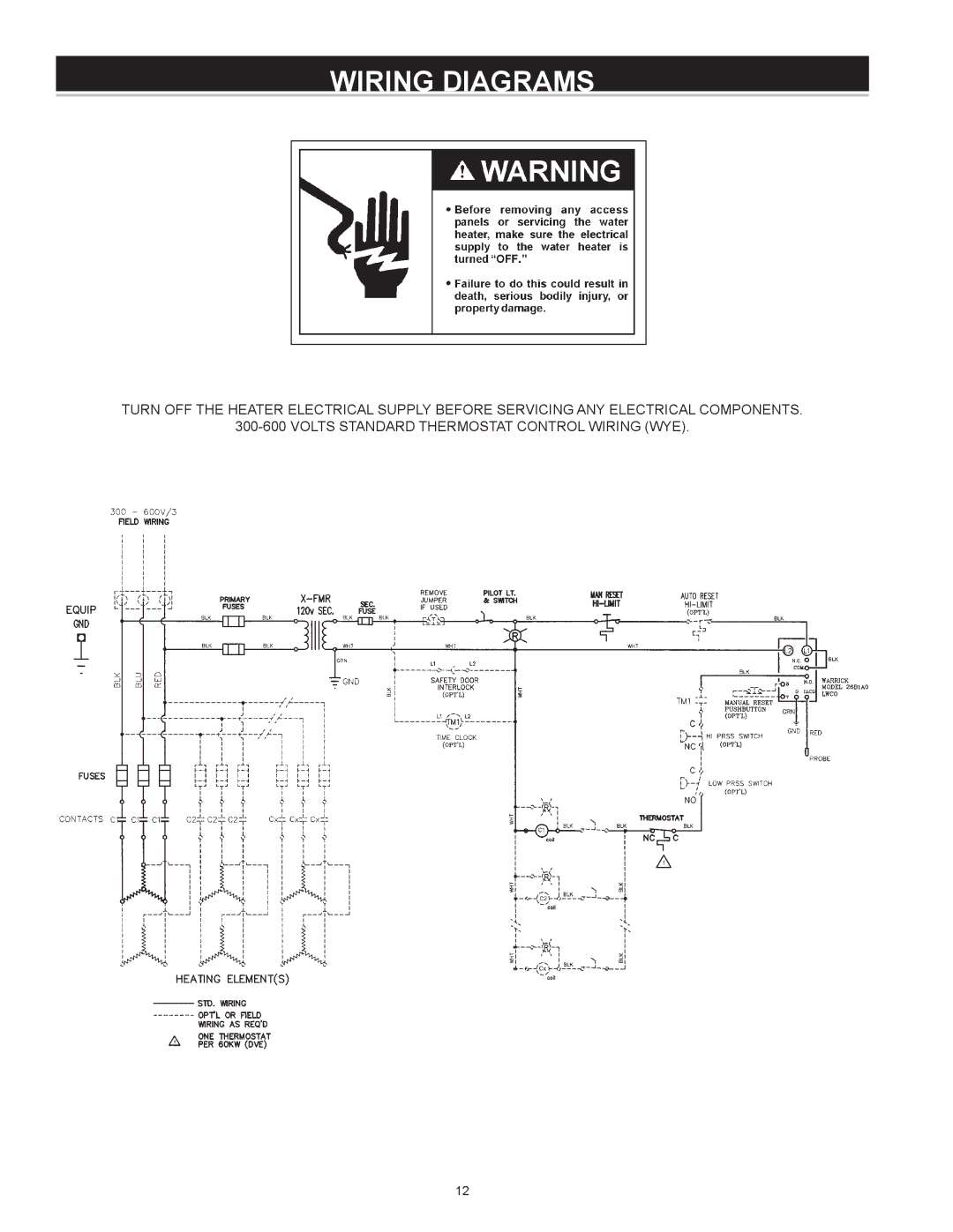 A.O. Smith DVE-150, DHE-200 instruction manual Wiring Diagrams 