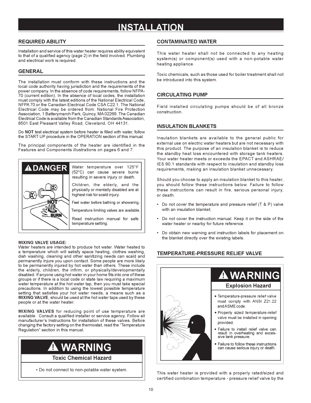 A.O. Smith Dve-52/80/120 instruction manual Installation 