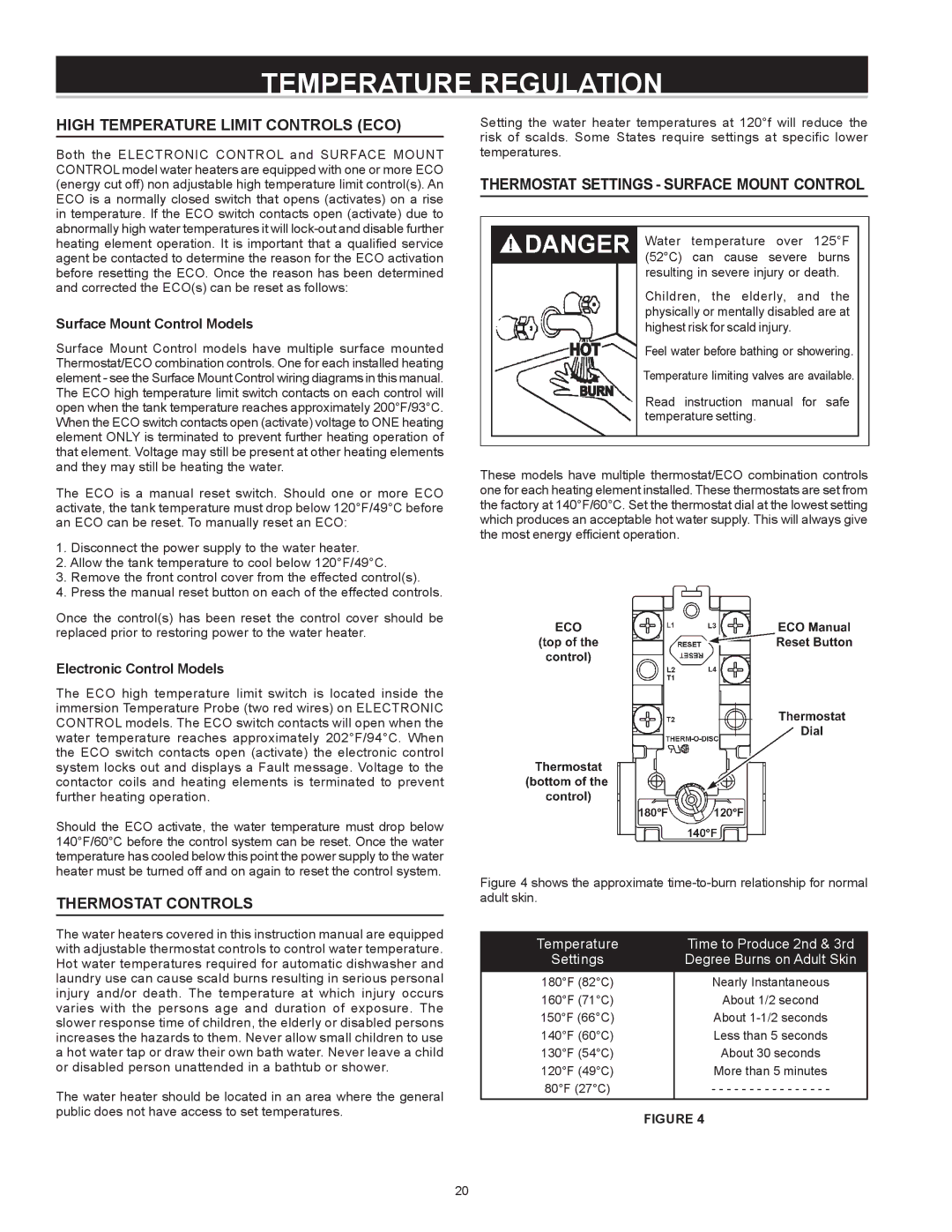 A.O. Smith Dve-52/80/120 Temperature Regulation, High Temperature Limit Controls ECO, Thermostat Controls 