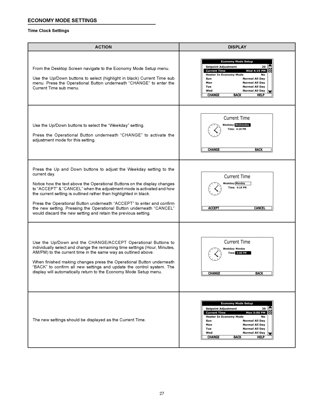 A.O. Smith Dve-52/80/120 instruction manual Time Clock Settings 