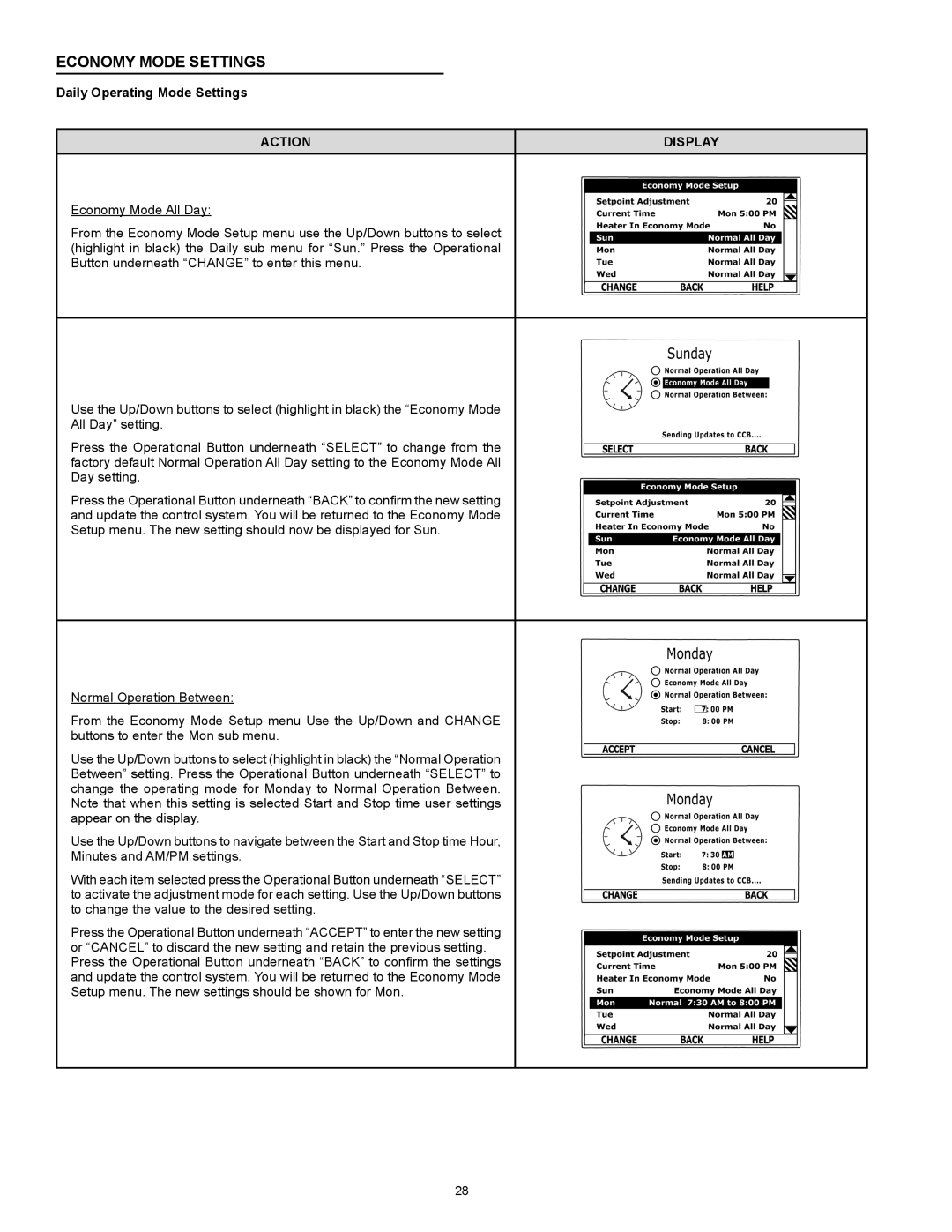 A.O. Smith Dve-52/80/120 instruction manual Daily Operating Mode Settings 