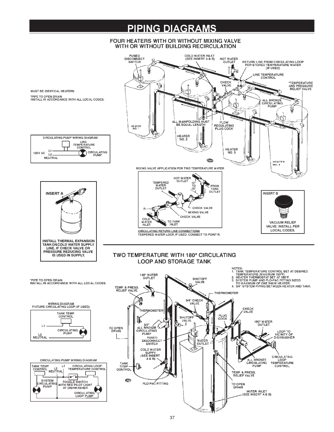 A.O. Smith Dve-52/80/120 instruction manual Piping Diagrams 