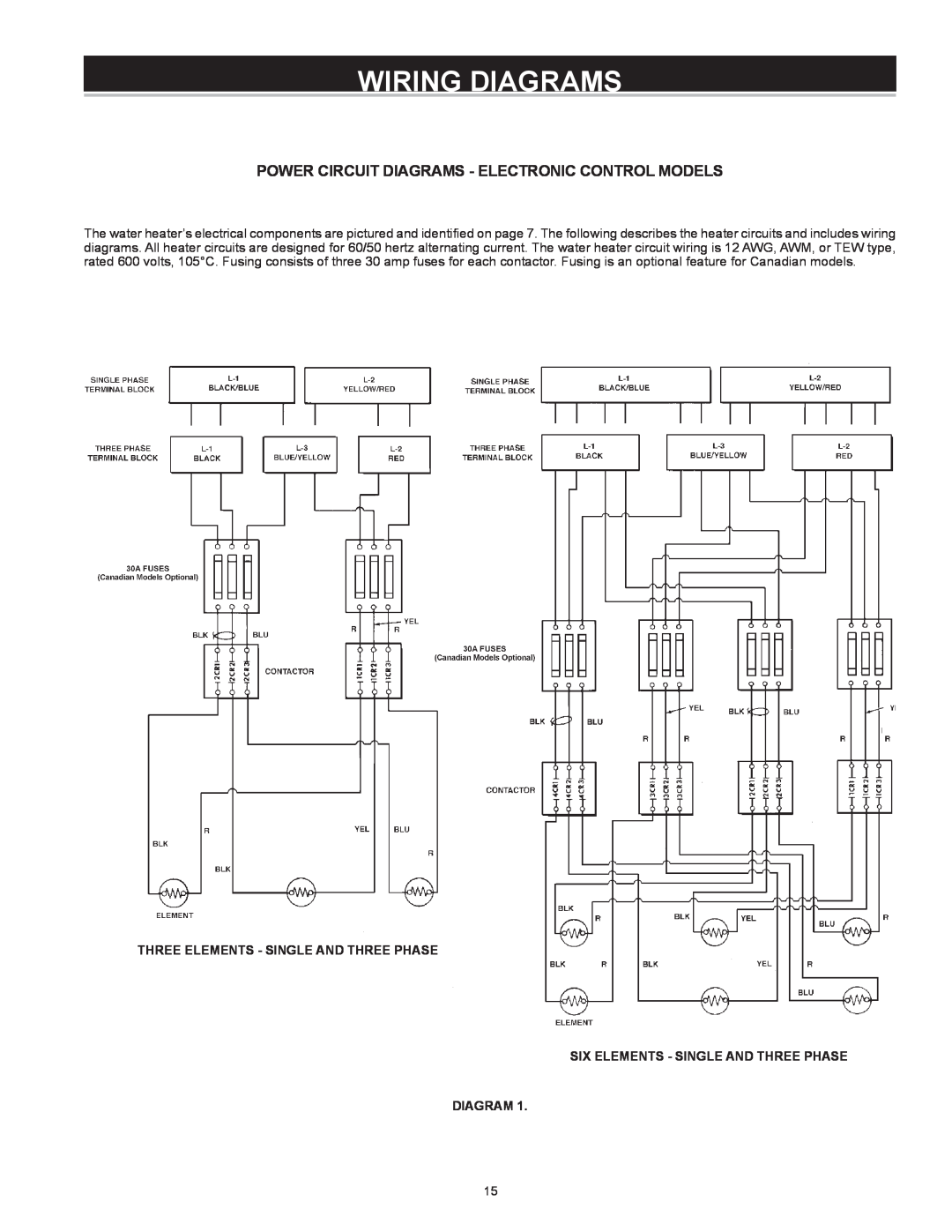 A.O. Smith Dve-52/80/120 Power Circuit Diagrams - Electronic Control Models, Three Elements - Single And Three Phase 