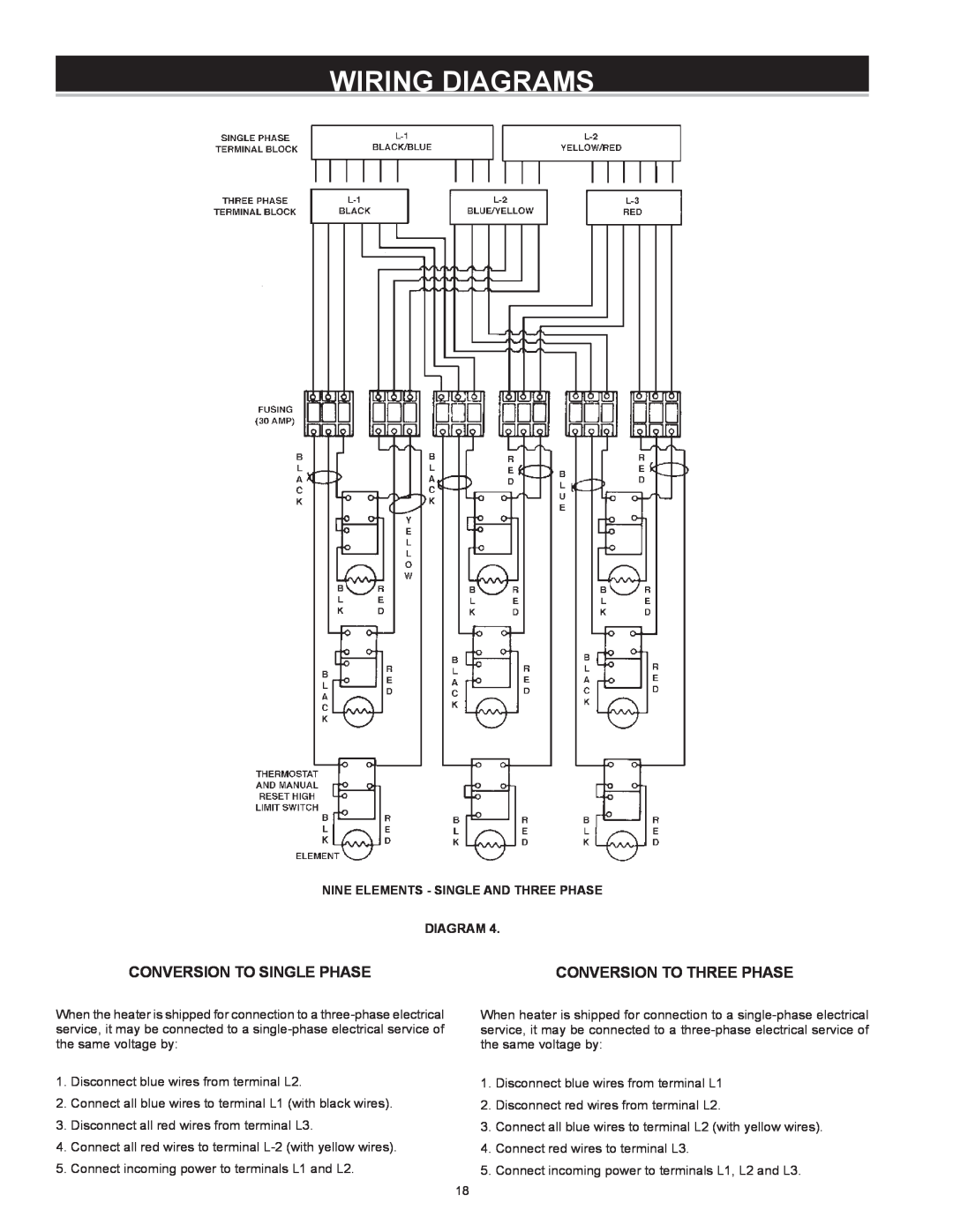 A.O. Smith Dve-52/80/120 Nine Elements - Single And Three Phase Diagram, Wiring Diagrams, Conversion To Single Phase 