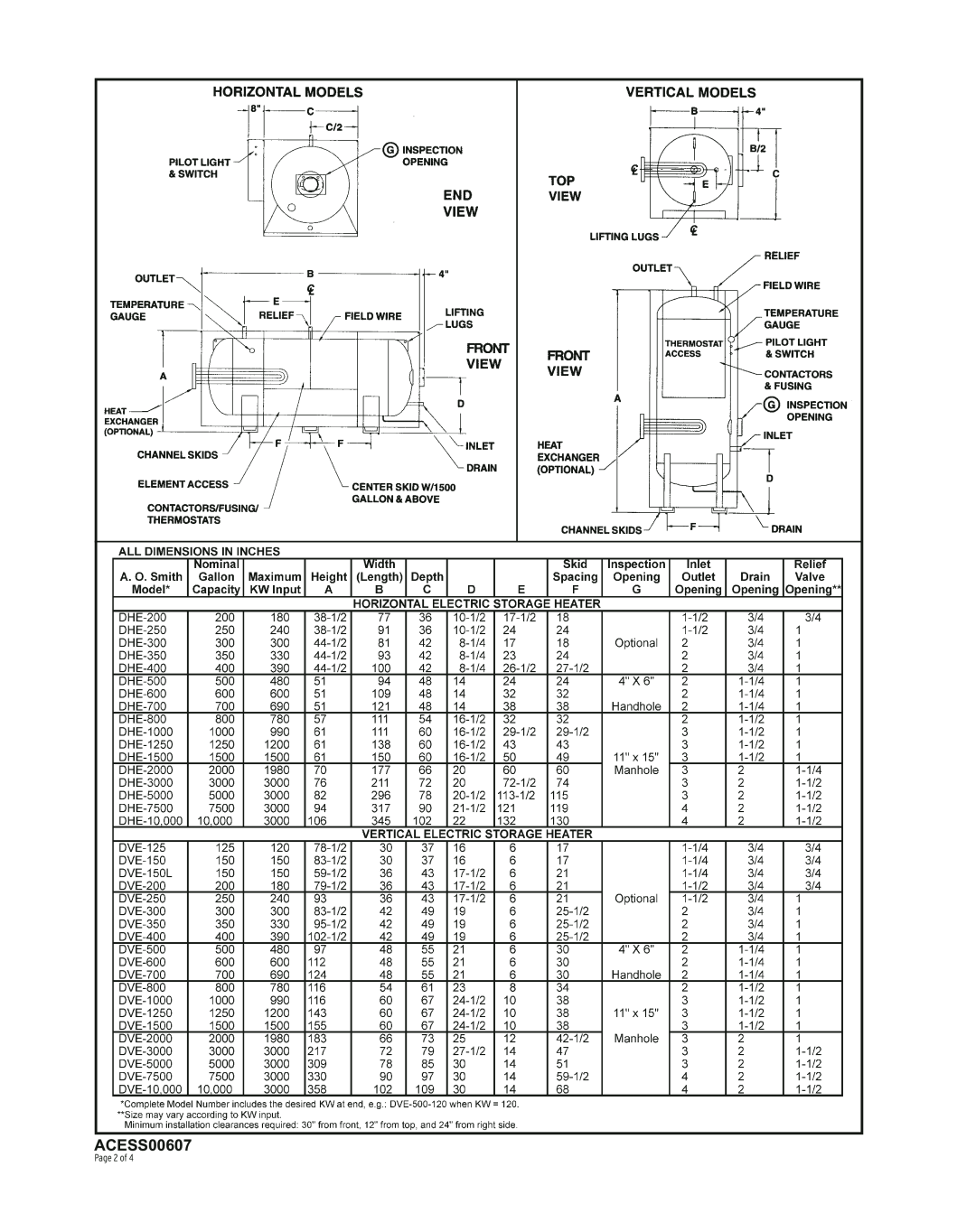 A.O. Smith 000, DVE125 THRU 10, DHE200 THRU 10 warranty ACESS00607, Page 2 of 