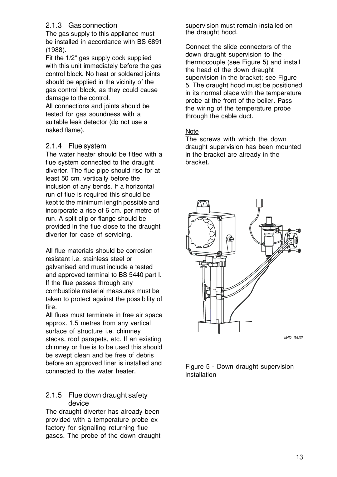 A.O. Smith EQ 115 G, EQ 155 G, EQH 200 G manual Gas connection, Flue system 