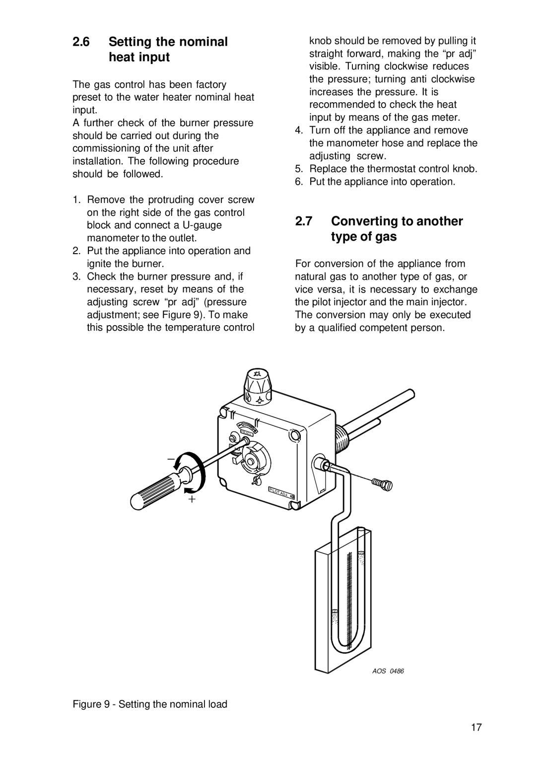 A.O. Smith EQH 200 G, EQ 155 G, EQ 115 G manual Setting the nominal heat input, Converting to another type of gas 