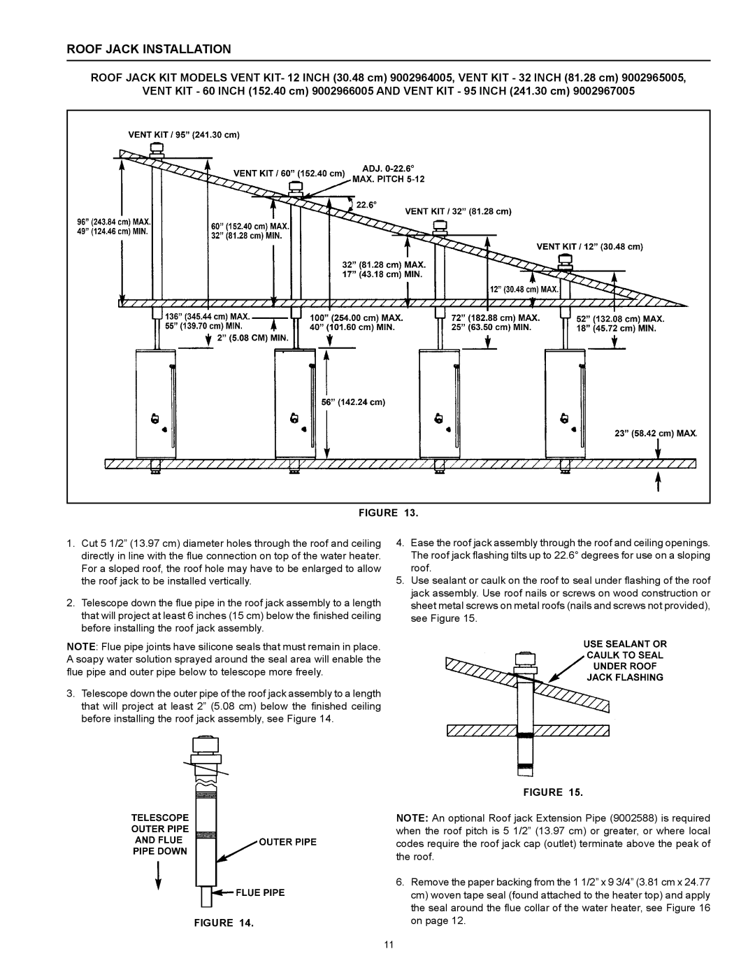 A.O. Smith 315795-000 MH, FMD 40, FMD 50, FMD 30 instruction manual Roof Jack Installation 