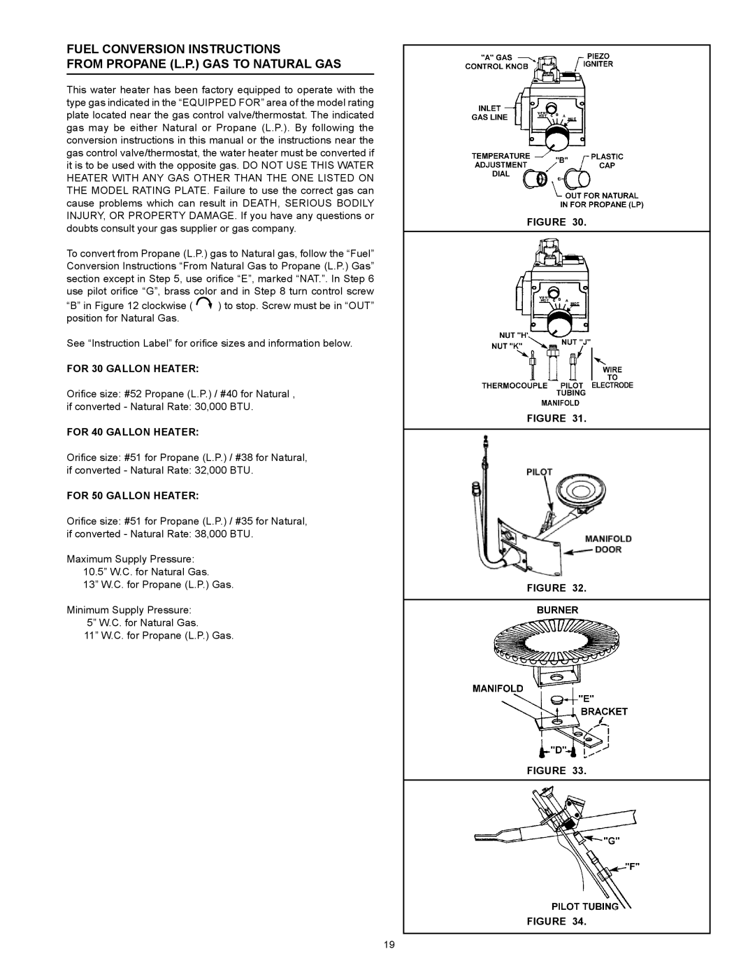 A.O. Smith 315795-000 MH, FMD 40, FMD 50, FMD 30 instruction manual For 30 Gallon Heater 