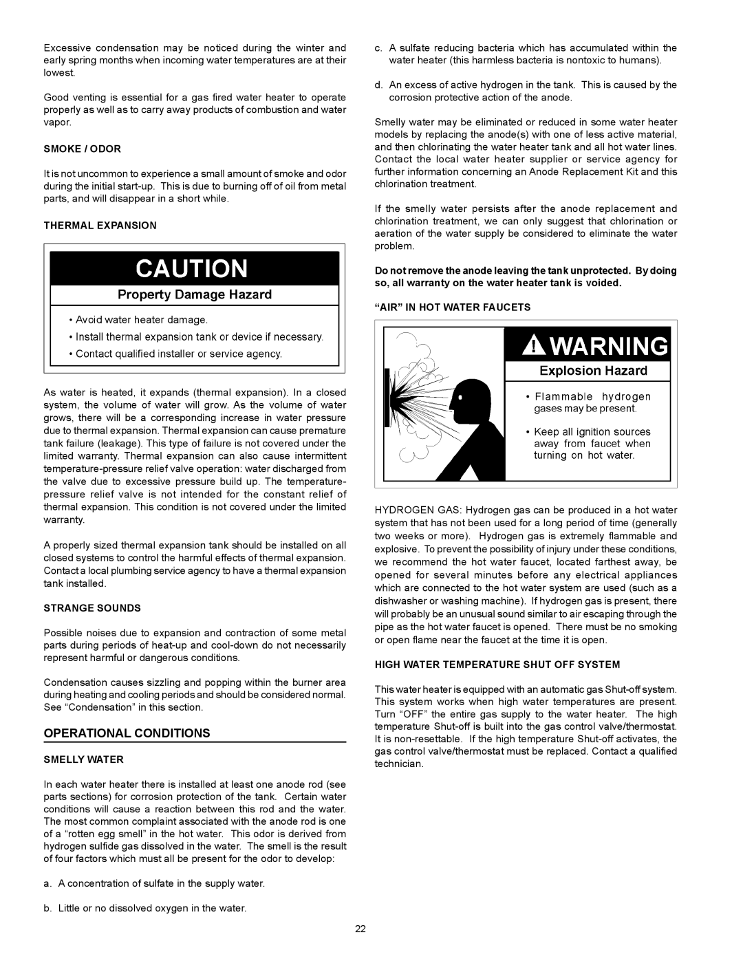 A.O. Smith FMD 30, FMD 40, FMD 50, 315795-000 MH instruction manual Operational Conditions 